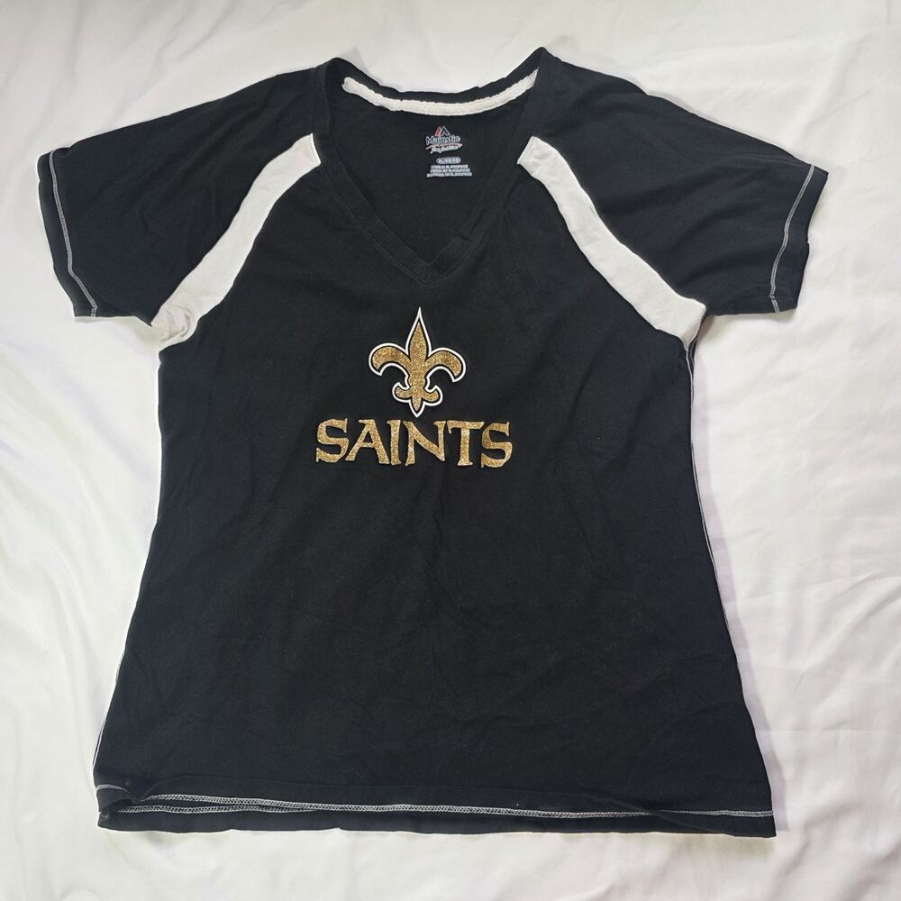 black and white New Orleans Saints women V-neck T-shirt XL Large Y2k 00s NFL